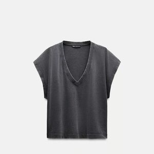 NEW ZARA Washed Effect V-Neck Top